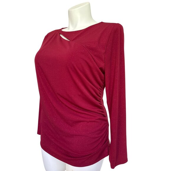 Vince Camuto Asymmetric Cutout Top, Long Sleeve Sparkle Red Women's Size XL - Picture 7 of 9